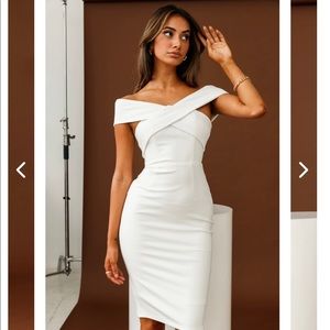 COPY - Corrine Off-Shoulder Knee Length Bodycon Dress White